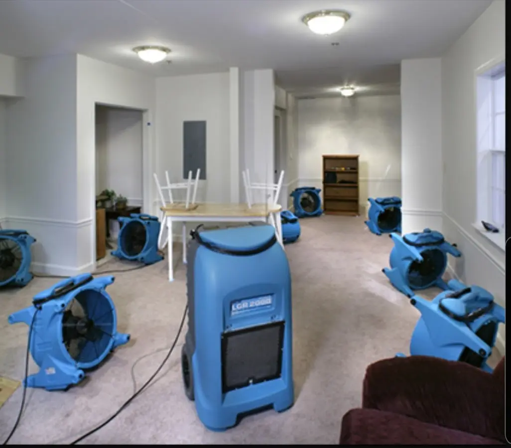 Air movers and dehumidifier setup for Water Damage Restoration in Colusa